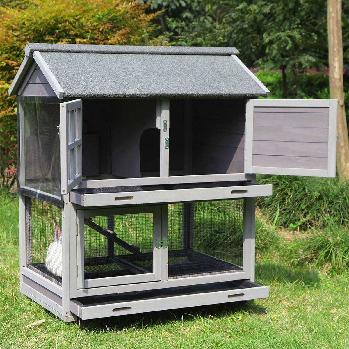 Pet Playpen Indoor & Outdoor Expandable Exercise Pen for Small Animals Rabbit cage with Waterproof Layer,Attach The Hutch Freely
