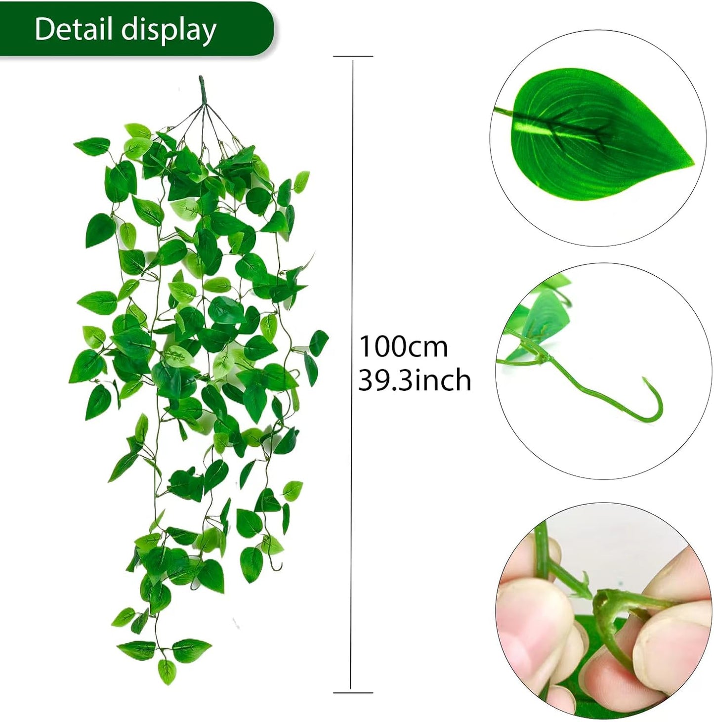 Fake Hanging Plants Vines(2pcs)for Room Decor, Artificial Ivy Greenery Garlands for Home Bedroom Living Aesthetic Kitchen Office Wall Patio Bookshelf,Indoor,Outdoor Farmhouse Decorations(No flowerpot)