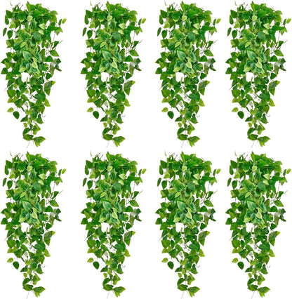 Fake Hanging Plants Vines(2pcs)for Room Decor, Artificial Ivy Greenery Garlands for Home Bedroom Living Aesthetic Kitchen Office Wall Patio Bookshelf,Indoor,Outdoor Farmhouse Decorations(No flowerpot)