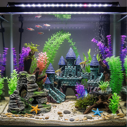 13 Pieces Aquarium Decorations Kit, Fish Tank Decorations Set Small Resin Castle and Rockery Betta Fish Cave Hideout Coral Artificial Plastic Plants Ornament Accessories