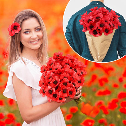 75 Pieces Red Artificial Poppy Flowers, Fake Poppies Head Fake Wildflowers with 6 Inch Flower Branch for Remembrance Veterans Day Wedding Corsages Home Kitchen Decoration