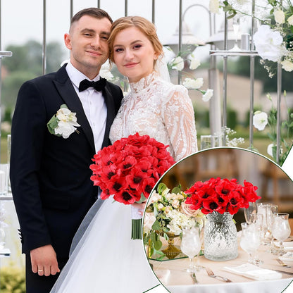 75 Pieces Red Artificial Poppy Flowers, Fake Poppies Head Fake Wildflowers with 6 Inch Flower Branch for Remembrance Veterans Day Wedding Corsages Home Kitchen Decoration