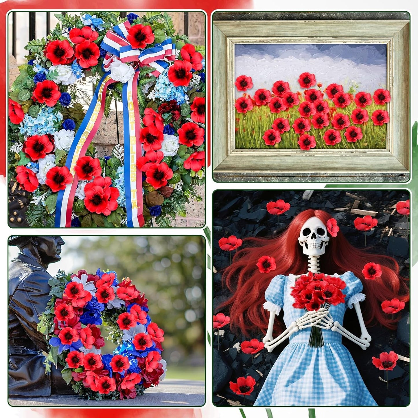 75 Pieces Red Artificial Poppy Flowers, Fake Poppies Head Fake Wildflowers with 6 Inch Flower Branch for Remembrance Veterans Day Wedding Corsages Home Kitchen Decoration