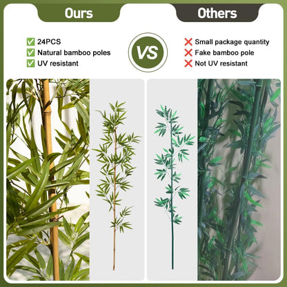 Artificial Bamboo Tree 6Ft Privacy Fence Screen - Real Bamboo Poles & UV-Resistant Faux Leaves for Indoor Outdoor, Fake Plants for Garden, Patio - Balcony Privacy Cover,Decorative Fencing 24Pcs