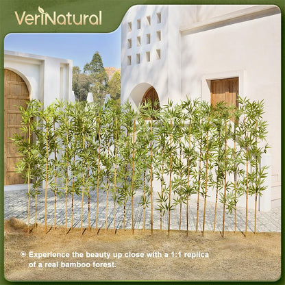 Artificial Bamboo Tree 6Ft Privacy Fence Screen - Real Bamboo Poles & UV-Resistant Faux Leaves for Indoor Outdoor, Fake Plants for Garden, Patio - Balcony Privacy Cover,Decorative Fencing 24Pcs