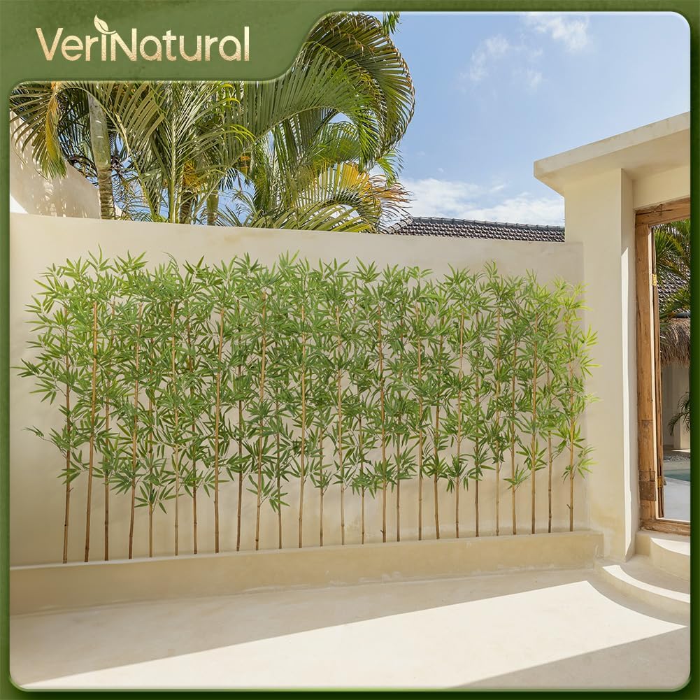 Artificial Bamboo Tree 6Ft Privacy Fence Screen - Real Bamboo Poles & UV-Resistant Faux Leaves for Indoor Outdoor, Fake Plants for Garden, Patio - Balcony Privacy Cover,Decorative Fencing 24Pcs