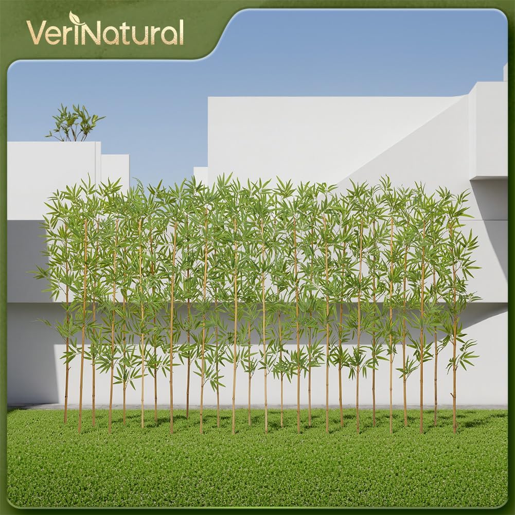 Artificial Bamboo Tree 6Ft Privacy Fence Screen - Real Bamboo Poles & UV-Resistant Faux Leaves for Indoor Outdoor, Fake Plants for Garden, Patio - Balcony Privacy Cover,Decorative Fencing 24Pcs