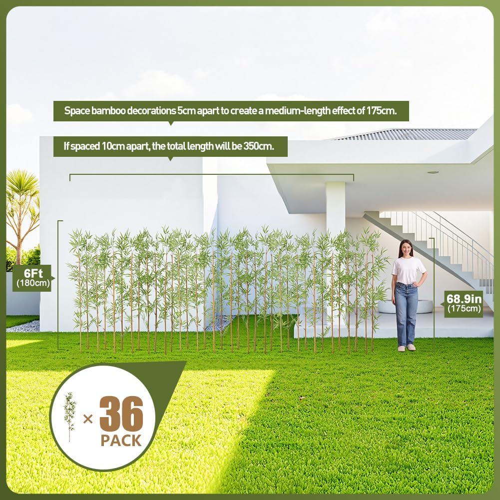 Artificial Bamboo Tree 6Ft Privacy Fence Screen - Real Bamboo Poles & UV-Resistant Faux Leaves for Indoor Outdoor, Fake Plants for Garden, Patio - Balcony Privacy Cover,Decorative Fencing 24Pcs