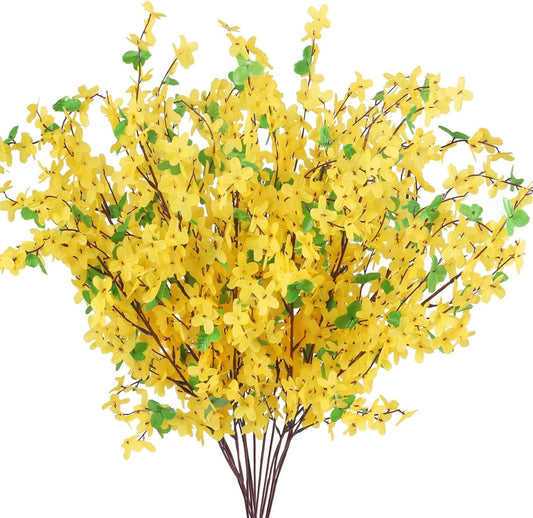 16 PCS Yellow Artificial Flowers Silk Forsythia Branches Long Stem Flowers Fake Orchids Winter Jasmine Forsythia Stems Floral Arrangements for Home Wedding Party Indoor Outdoor Decor(25.6in)