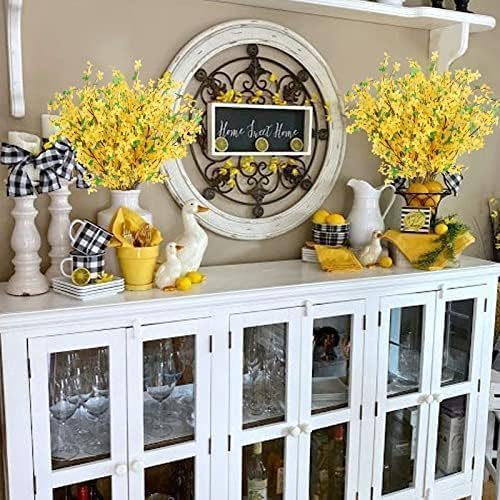 16 PCS Yellow Artificial Flowers Silk Forsythia Branches Long Stem Flowers Fake Orchids Winter Jasmine Forsythia Stems Floral Arrangements for Home Wedding Party Indoor Outdoor Decor(25.6in)
