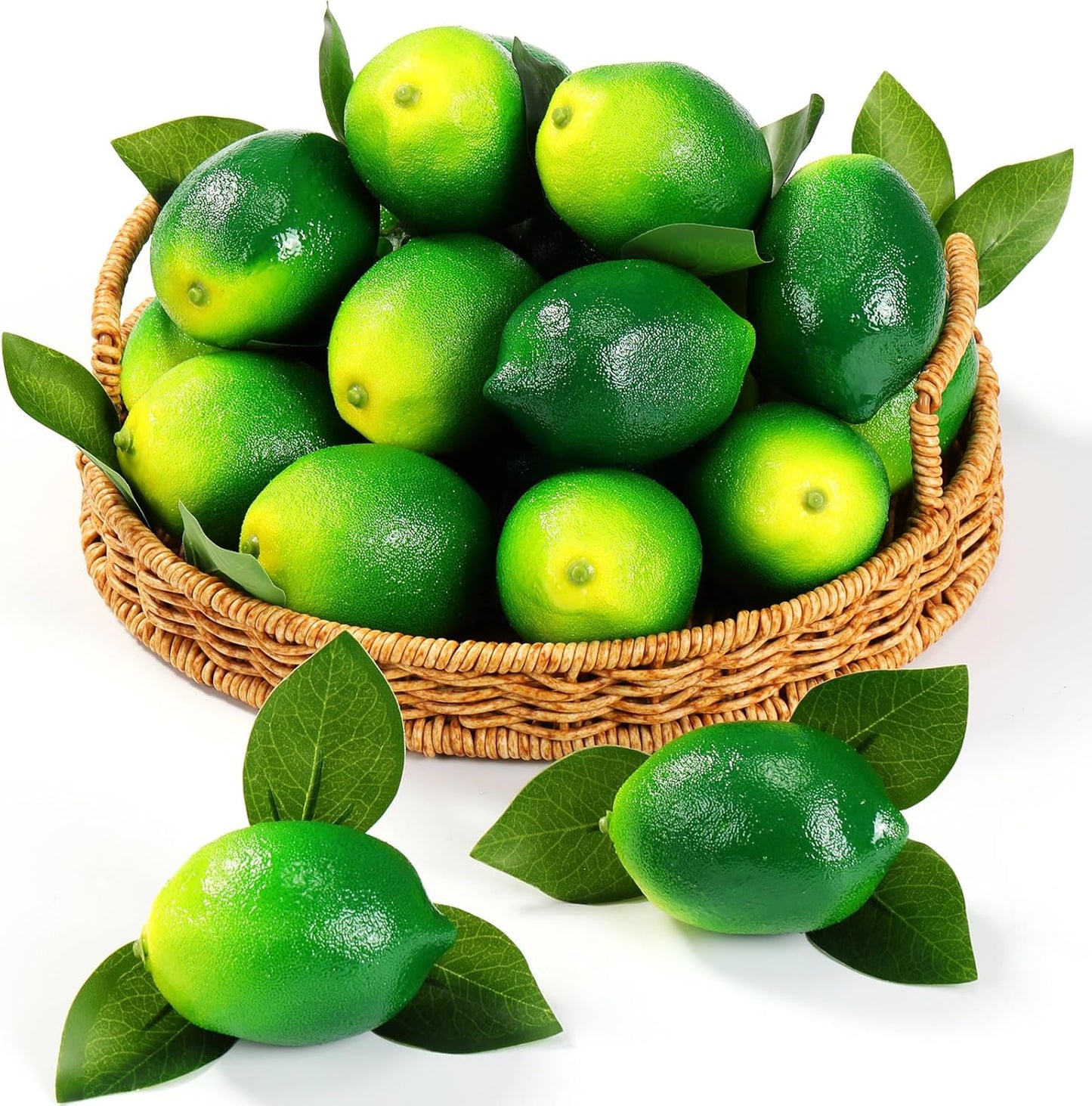 24 Pcs Fake Lemons 3.5 Inch and 2.8 Inch Yellow Artificial Lemons, 24 Pcs Faux Lemon Leaves Lifelike Simulation Fake Lemon Decor for Home Kitchen Table Cabinet Holiday Party Photography Props