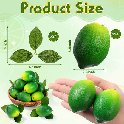 24 Pcs Fake Lemons 3.5 Inch and 2.8 Inch Yellow Artificial Lemons, 24 Pcs Faux Lemon Leaves Lifelike Simulation Fake Lemon Decor for Home Kitchen Table Cabinet Holiday Party Photography Props