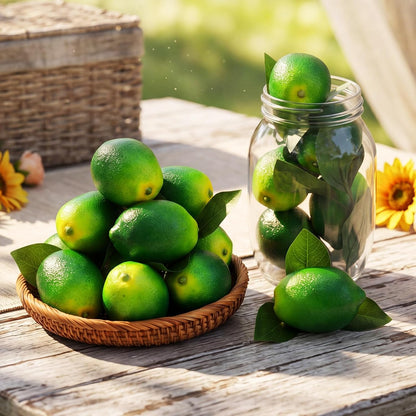 24 Pcs Fake Lemons 3.5 Inch and 2.8 Inch Yellow Artificial Lemons, 24 Pcs Faux Lemon Leaves Lifelike Simulation Fake Lemon Decor for Home Kitchen Table Cabinet Holiday Party Photography Props