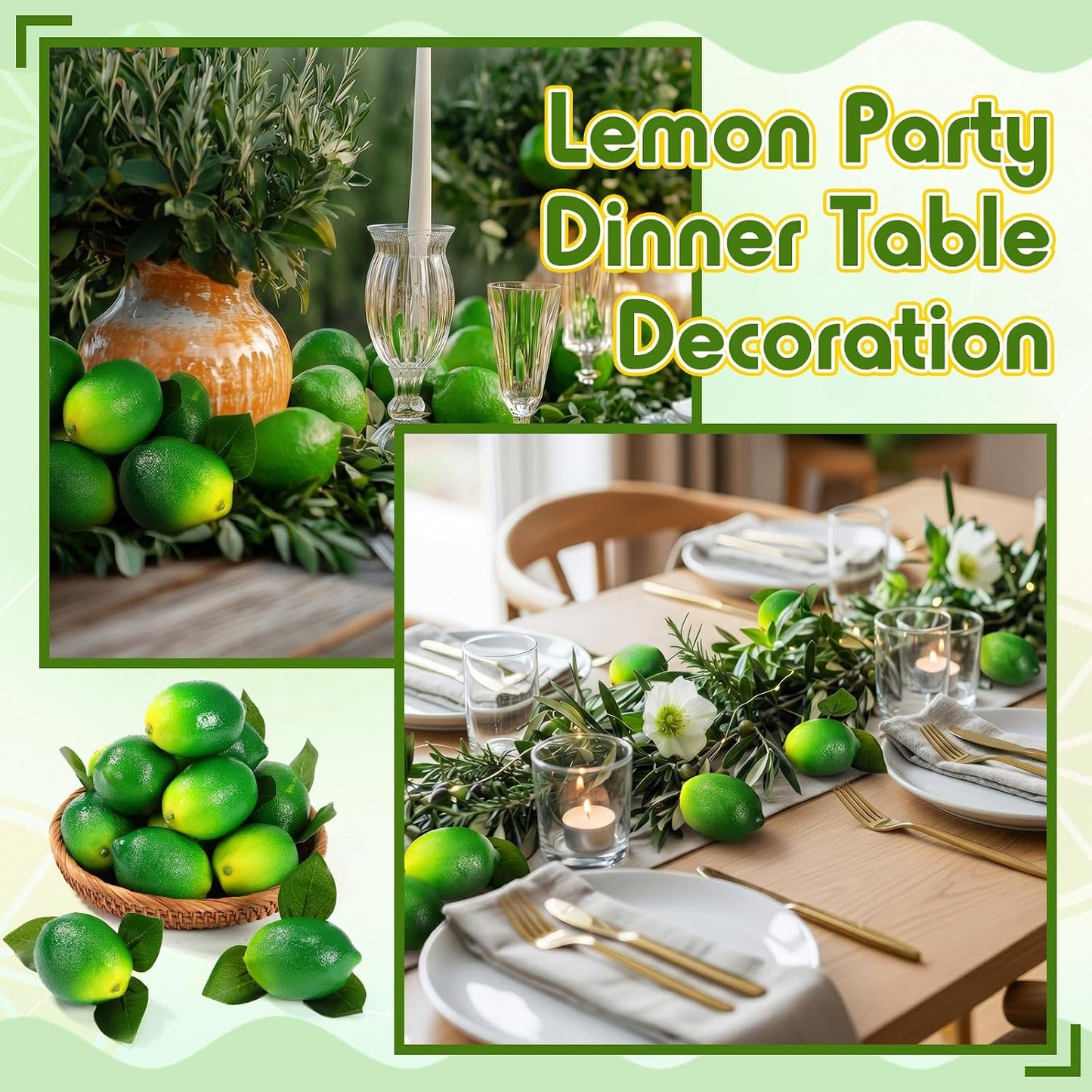 24 Pcs Fake Lemons 3.5 Inch and 2.8 Inch Yellow Artificial Lemons, 24 Pcs Faux Lemon Leaves Lifelike Simulation Fake Lemon Decor for Home Kitchen Table Cabinet Holiday Party Photography Props