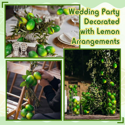 24 Pcs Fake Lemons 3.5 Inch and 2.8 Inch Yellow Artificial Lemons, 24 Pcs Faux Lemon Leaves Lifelike Simulation Fake Lemon Decor for Home Kitchen Table Cabinet Holiday Party Photography Props