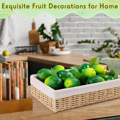24 Pcs Fake Lemons 3.5 Inch and 2.8 Inch Yellow Artificial Lemons, 24 Pcs Faux Lemon Leaves Lifelike Simulation Fake Lemon Decor for Home Kitchen Table Cabinet Holiday Party Photography Props