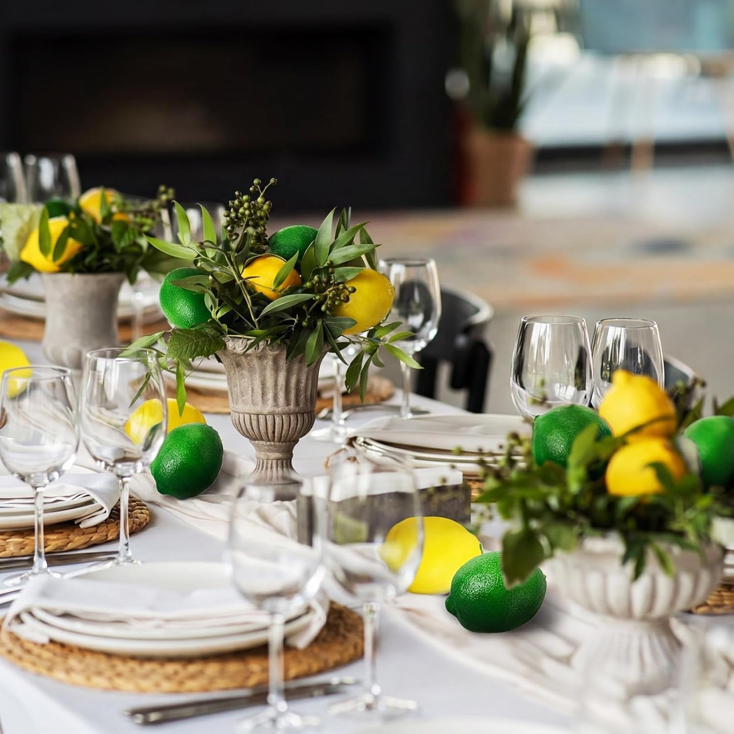 24 Pcs Fake Lemons 3.5 Inch and 2.8 Inch Yellow Artificial Lemons, 24 Pcs Faux Lemon Leaves Lifelike Simulation Fake Lemon Decor for Home Kitchen Table Cabinet Holiday Party Photography Props