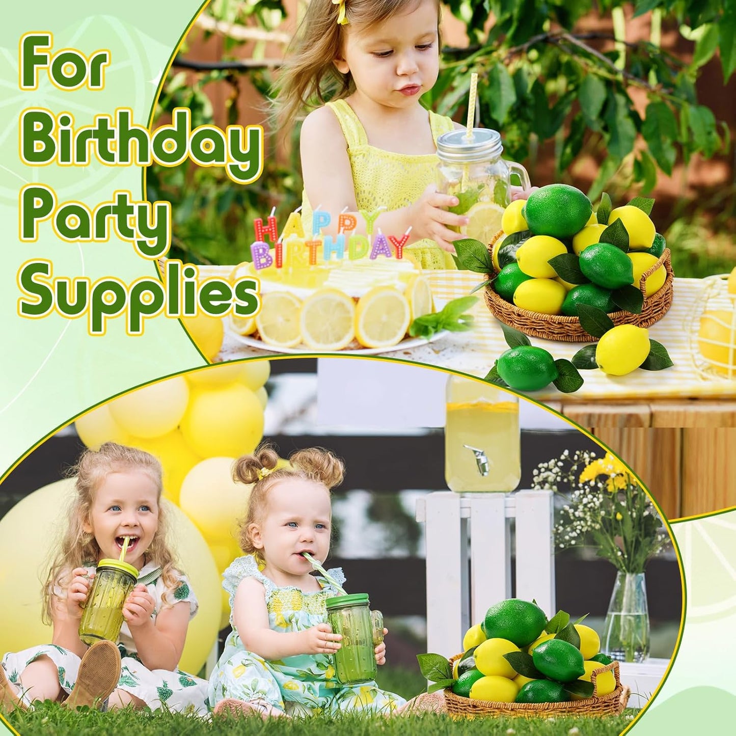 24 Pcs Fake Lemons 3.5 Inch and 2.8 Inch Yellow Artificial Lemons, 24 Pcs Faux Lemon Leaves Lifelike Simulation Fake Lemon Decor for Home Kitchen Table Cabinet Holiday Party Photography Props