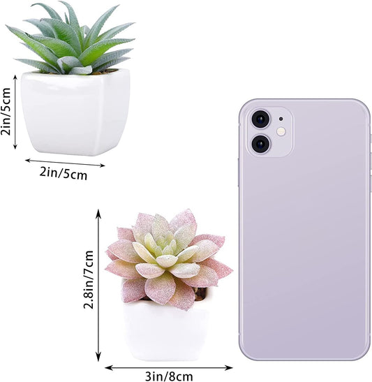5pcs Artificial Succulent Plants, Small Fake Desk Plants Mini Succulents Indoor for Shelf Living Room Bedroom Windowsills Office Home Decoration (Include White Ceramic Pots)