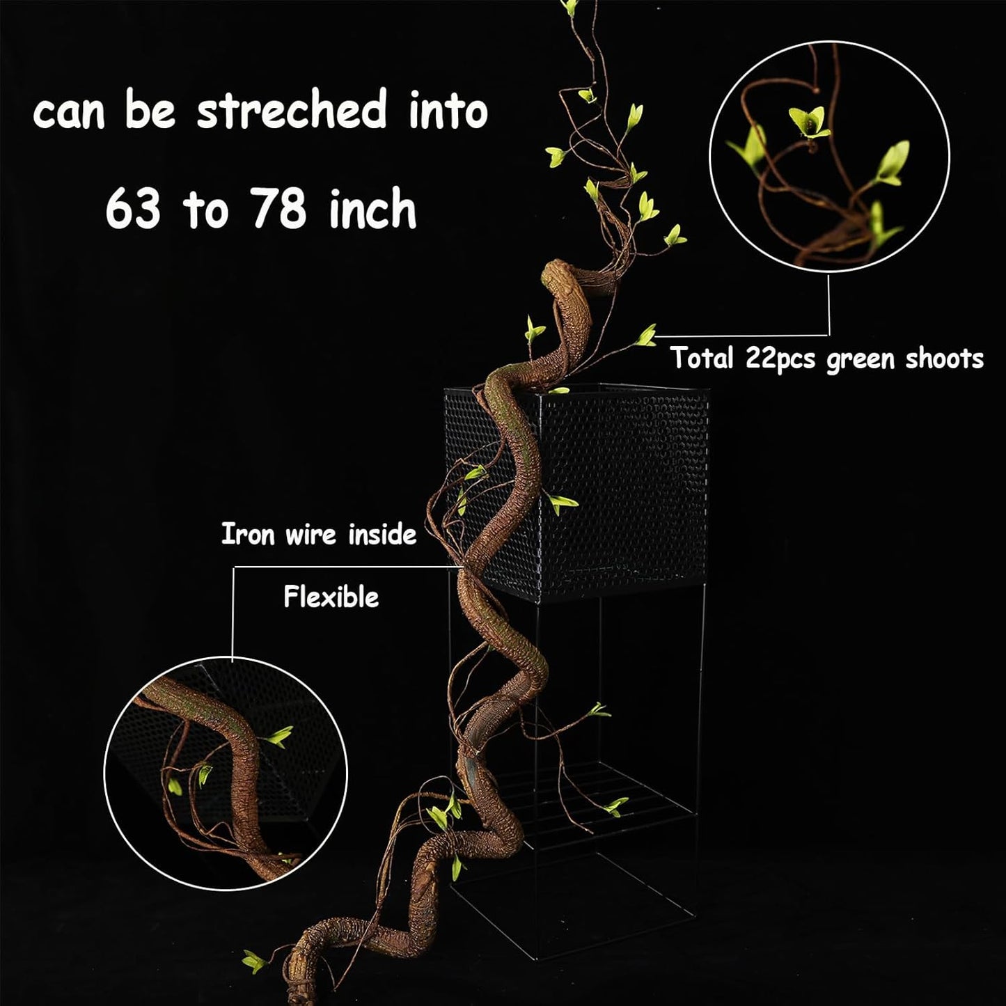 63" Realistic Ivy Wood Vine Garland with Leaf Wall Hanging Decor | Bendable Artificial Tree Twigs Cane Branches Fake Plants Trunk for Home Wedding Garden Mantel Halloween Moss Craft Decoration