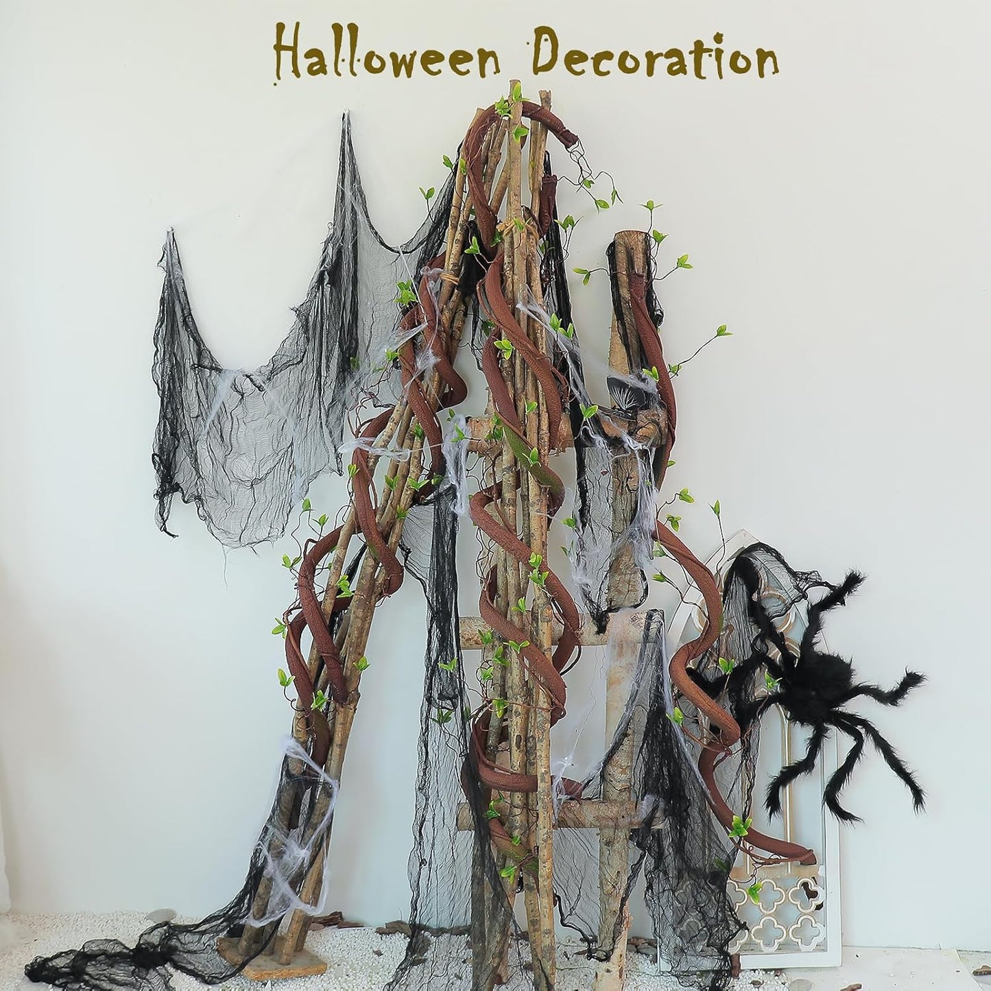 63" Realistic Ivy Wood Vine Garland with Leaf Wall Hanging Decor | Bendable Artificial Tree Twigs Cane Branches Fake Plants Trunk for Home Wedding Garden Mantel Halloween Moss Craft Decoration