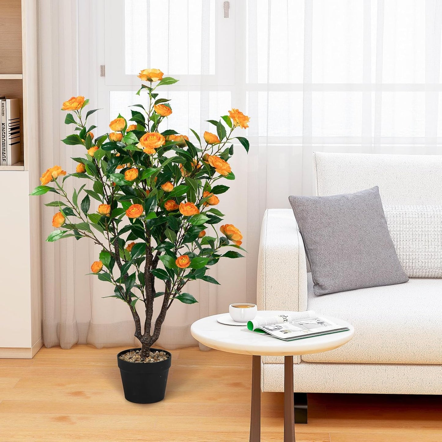 40 inches Artificial Camellia Tree with Fake Flowers for Indoor Outdoor Décor