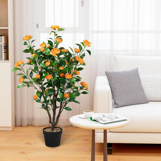 40 inches Artificial Camellia Tree with Fake Flowers for Indoor Outdoor Décor