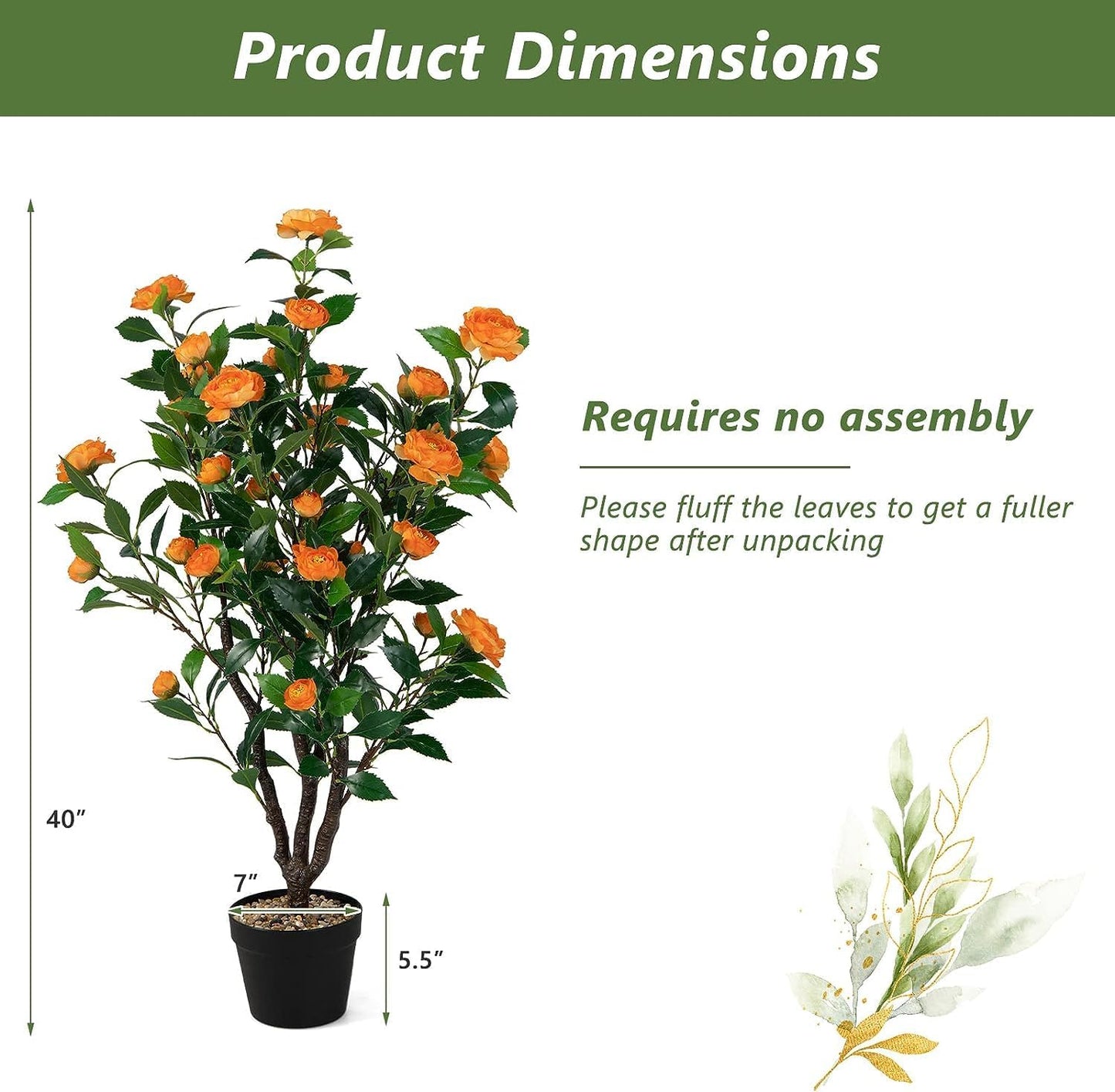 40 inches Artificial Camellia Tree with Fake Flowers for Indoor Outdoor Décor