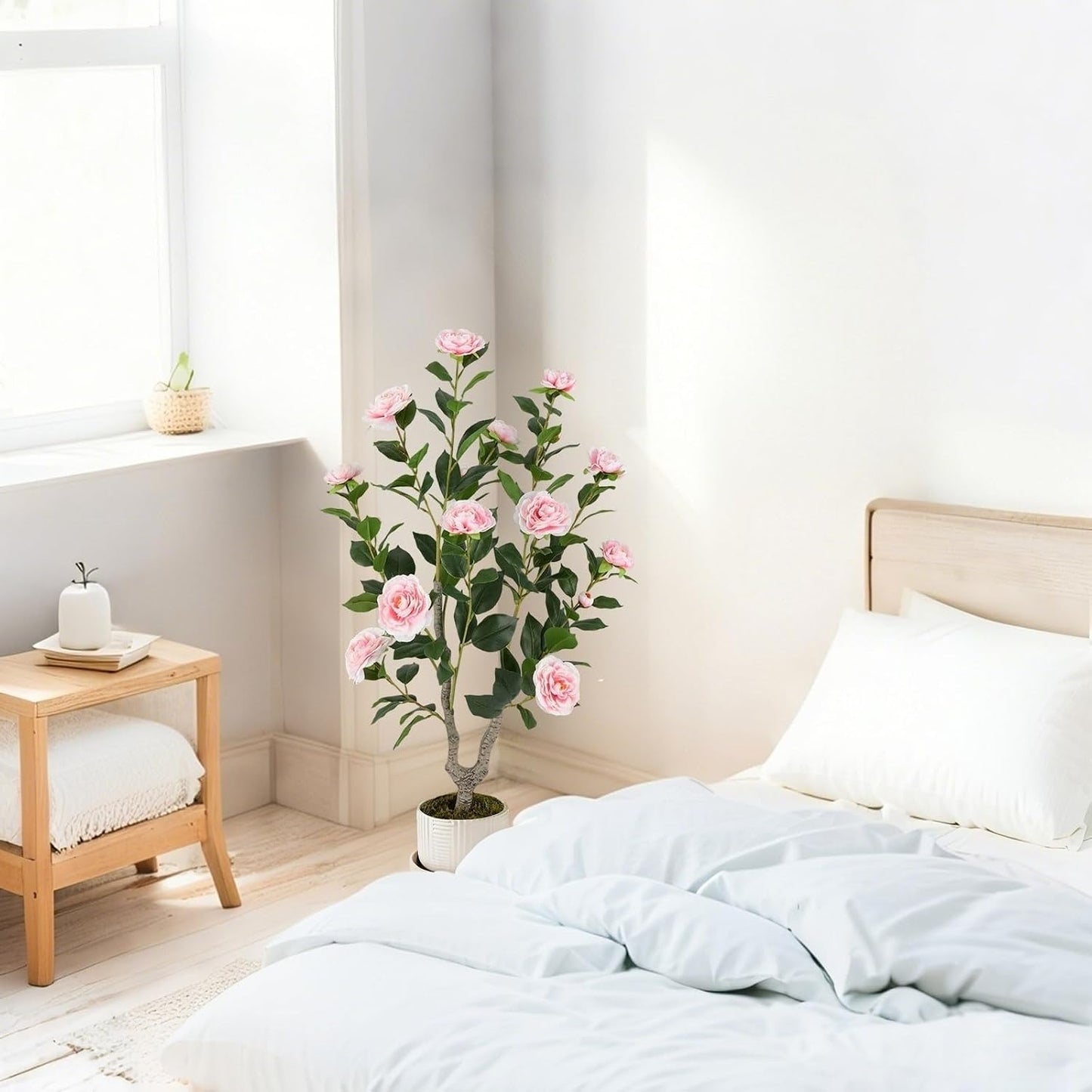 40 inches Artificial Camellia Tree with Fake Flowers for Indoor Outdoor Décor