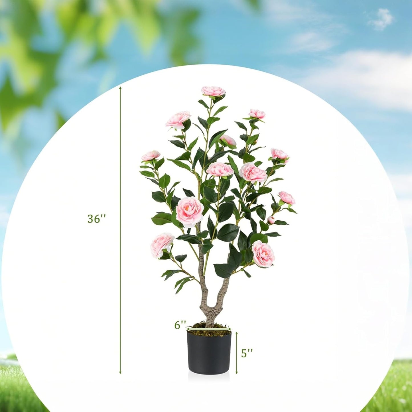 40 inches Artificial Camellia Tree with Fake Flowers for Indoor Outdoor Décor