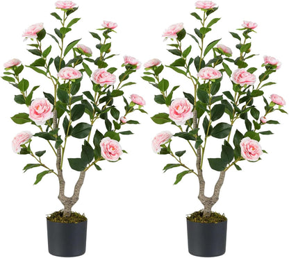 40 inches Artificial Camellia Tree with Fake Flowers for Indoor Outdoor Décor