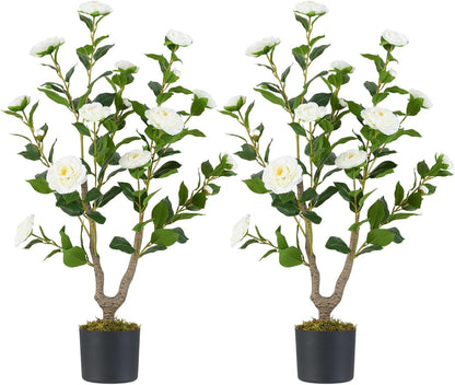 40 inches Artificial Camellia Tree with Fake Flowers for Indoor Outdoor Décor