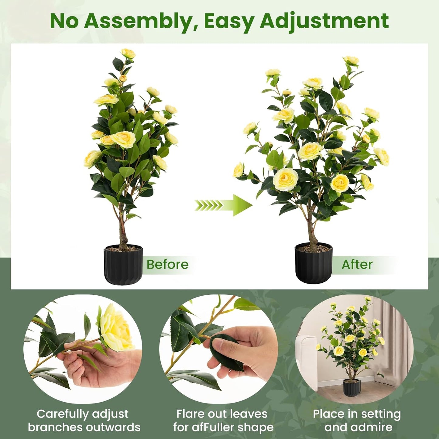 40 inches Artificial Camellia Tree with Fake Flowers for Indoor Outdoor Décor