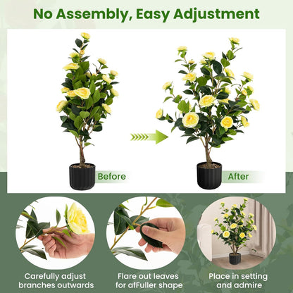 40 inches Artificial Camellia Tree with Fake Flowers for Indoor Outdoor Décor
