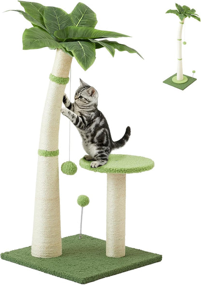 Cat Scratching Post - Natural Sisal Rope, 29 inch Scratching Post for Indoor Kittens & Small Cats, Height-Adjustable to 42.5 inch with Hanging & Spring Ball, Protect Furniture Cat Scratcher Post