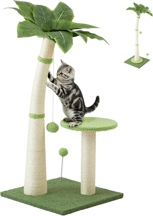 Cat Scratching Post - Natural Sisal Rope, 29 inch Scratching Post for Indoor Kittens & Small Cats, Height-Adjustable to 42.5 inch with Hanging & Spring Ball, Protect Furniture Cat Scratcher Post