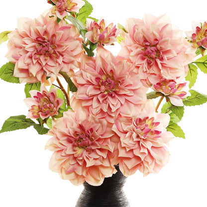 Silk Dahlia Artificial Flowers 24 Inch Long Stem - 5 Pack Fake Flowers for Wedding Bouquets,Home Decor,Fake Fall Flowers Decor,Table Arrangements-Faux Dahlia Floral (Pink1)