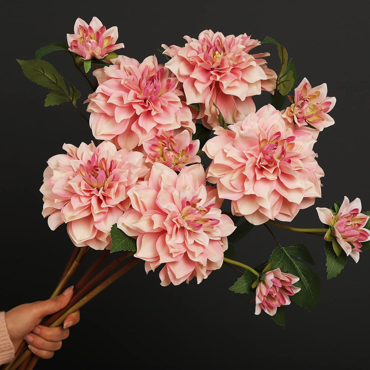 Silk Dahlia Artificial Flowers 24 Inch Long Stem - 5 Pack Fake Flowers for Wedding Bouquets,Home Decor,Fake Fall Flowers Decor,Table Arrangements-Faux Dahlia Floral (Pink1)