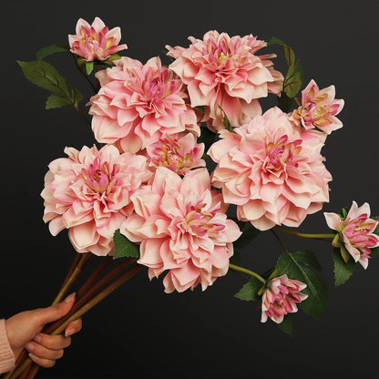 Silk Dahlia Artificial Flowers 24 Inch Long Stem - 5 Pack Fake Flowers for Wedding Bouquets,Home Decor,Fake Fall Flowers Decor,Table Arrangements-Faux Dahlia Floral (Pink1)