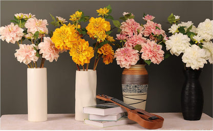 Silk Dahlia Artificial Flowers 24 Inch Long Stem - 5 Pack Fake Flowers for Wedding Bouquets,Home Decor,Fake Fall Flowers Decor,Table Arrangements-Faux Dahlia Floral (Pink1)