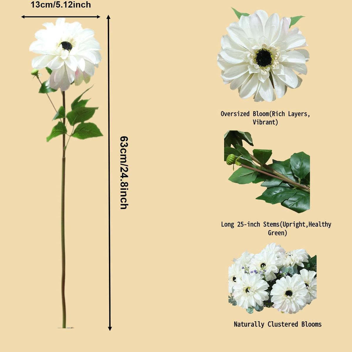 Silk Dahlia Artificial Flowers 24 Inch Long Stem - 5 Pack Fake Flowers for Wedding Bouquets,Home Decor,Fake Fall Flowers Decor,Table Arrangements-Faux Dahlia Floral (Pink1)