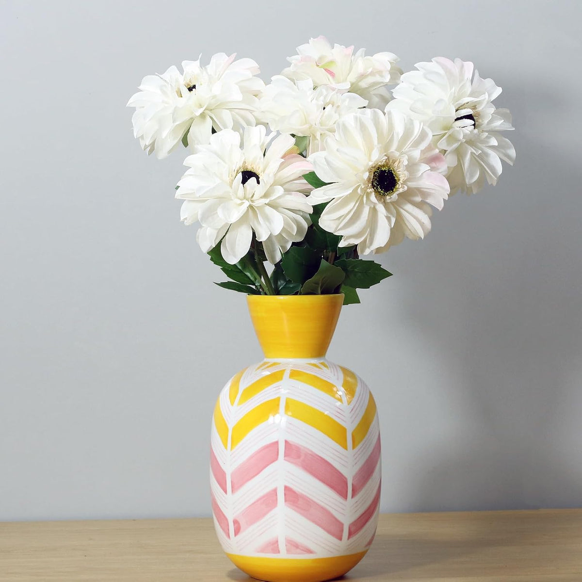 Silk Dahlia Artificial Flowers 24 Inch Long Stem - 5 Pack Fake Flowers for Wedding Bouquets,Home Decor,Fake Fall Flowers Decor,Table Arrangements-Faux Dahlia Floral (Pink1)