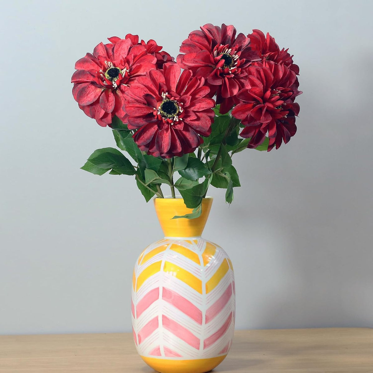 Silk Dahlia Artificial Flowers 24 Inch Long Stem - 5 Pack Fake Flowers for Wedding Bouquets,Home Decor,Fake Fall Flowers Decor,Table Arrangements-Faux Dahlia Floral (Pink1)