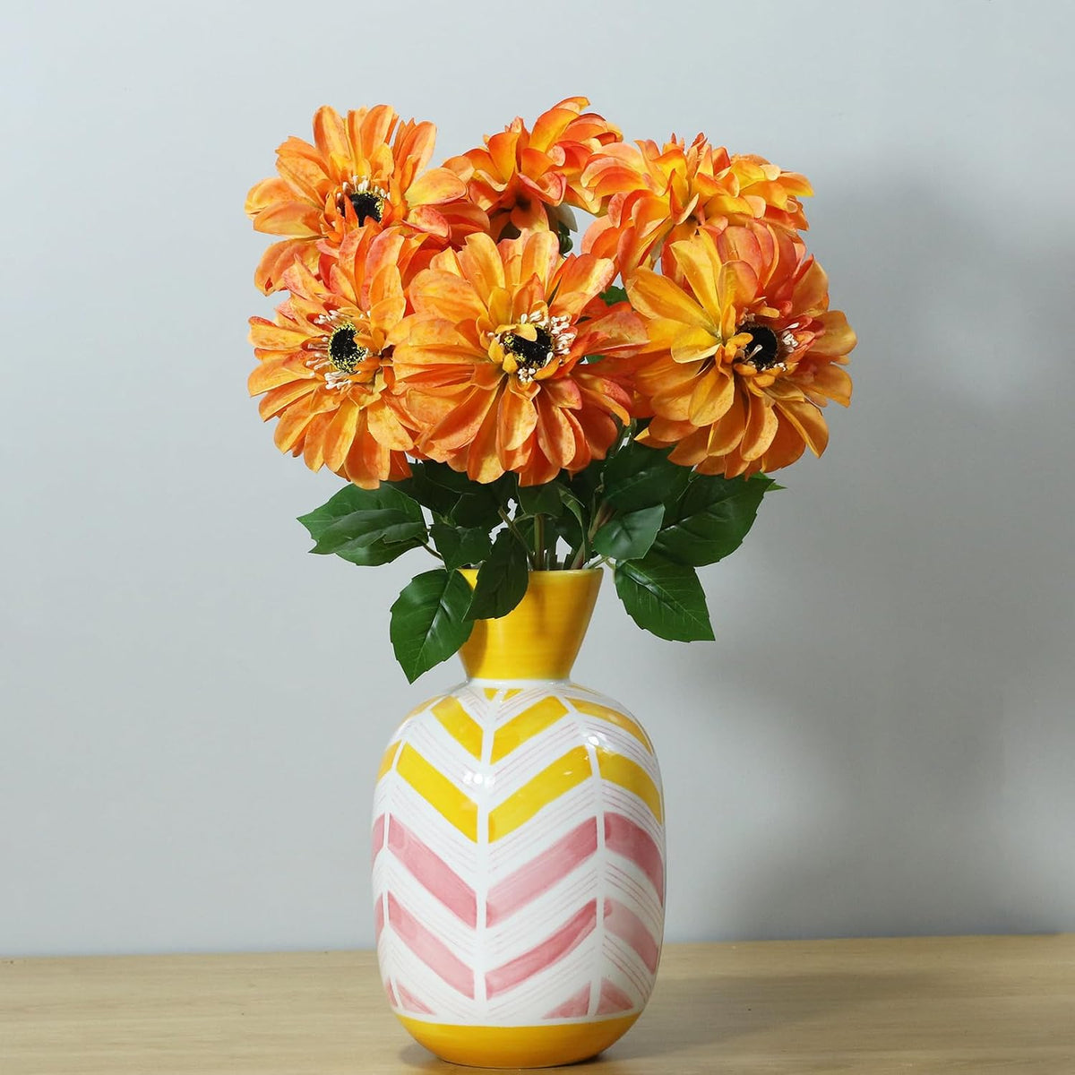 Silk Dahlia Artificial Flowers 24 Inch Long Stem - 5 Pack Fake Flowers for Wedding Bouquets,Home Decor,Fake Fall Flowers Decor,Table Arrangements-Faux Dahlia Floral (Pink1)