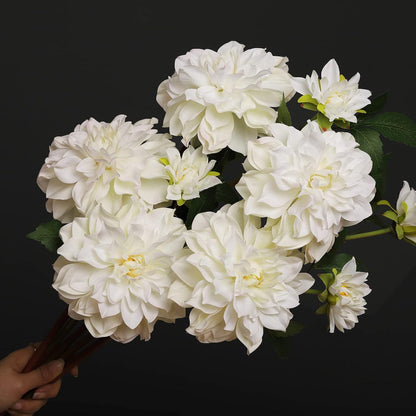Silk Dahlia Artificial Flowers 24 Inch Long Stem - 5 Pack Fake Flowers for Wedding Bouquets,Home Decor,Fake Fall Flowers Decor,Table Arrangements-Faux Dahlia Floral (Pink1)