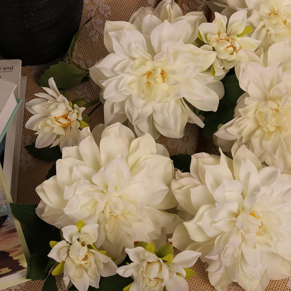 Silk Dahlia Artificial Flowers 24 Inch Long Stem - 5 Pack Fake Flowers for Wedding Bouquets,Home Decor,Fake Fall Flowers Decor,Table Arrangements-Faux Dahlia Floral (Pink1)