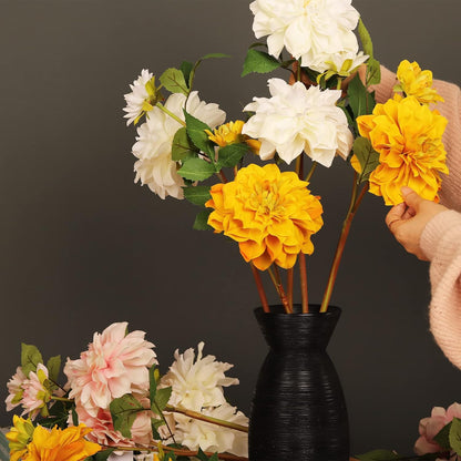 Silk Dahlia Artificial Flowers 24 Inch Long Stem - 5 Pack Fake Flowers for Wedding Bouquets,Home Decor,Fake Fall Flowers Decor,Table Arrangements-Faux Dahlia Floral (Pink1)