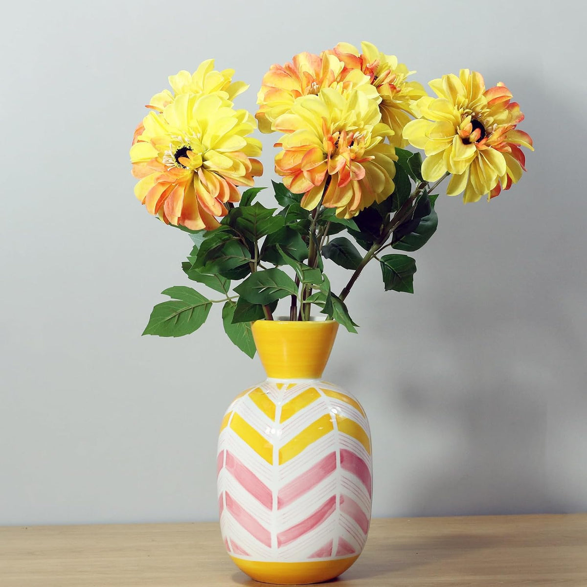 Silk Dahlia Artificial Flowers 24 Inch Long Stem - 5 Pack Fake Flowers for Wedding Bouquets,Home Decor,Fake Fall Flowers Decor,Table Arrangements-Faux Dahlia Floral (Pink1)