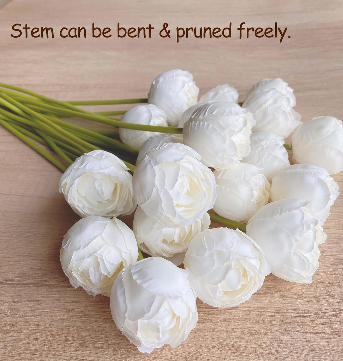 16PCS White Ranunculus Artificial Flowers，Small Fake White Foral