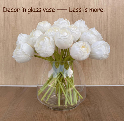 16PCS White Ranunculus Artificial Flowers，Small Fake White Foral